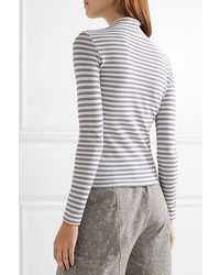 Golden Goose Deluxe Brand Iman Striped Stretch Cotton Blend Turtleneck Top White