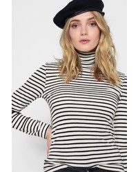 7 For All Mankind Long Sleeve Venice Stripe Turtleneck In Off White