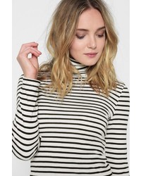 7 For All Mankind Long Sleeve Venice Stripe Turtleneck In Off White