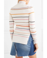 Sjyp Striped Ribbed Knit Turtleneck Sweater