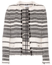 White Horizontal Striped Tweed Jacket