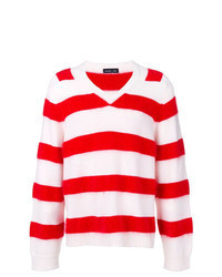 White Horizontal Striped V-neck Sweater