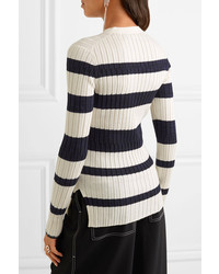 Proenza Schouler Striped Ribbed Wool Blend Sweater Off White
