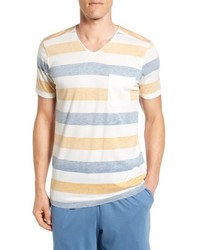 Daniel Buchler Reverse Stripe Pima Cotton Modal V Neck T Shirt