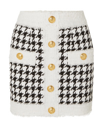 White Houndstooth Tweed Mini Skirt