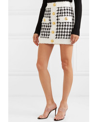 Balmain Button Embellished Houndstooth Tweed Mini Skirt