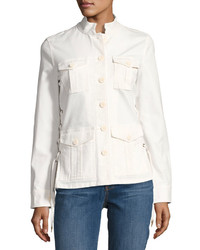 Tory Burch Button Front Army Jacket W Lace Up Sides White