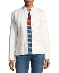 Tory Burch Button Front Army Jacket W Lace Up Sides White