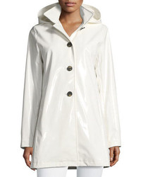 Jane Post Button Front Shiny Waterproof Rain Slicker Jacket