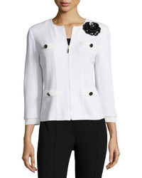 St. John Collection Santana Embellished Zip Front Jacket Bright White