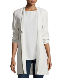 Eileen Fisher Structured Silk Notched Collar Long Jacket Plus Size