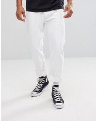 Levi's 501 Cropped Tapered Jeans In White With Paint Splatter