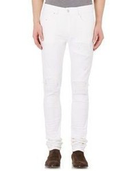 Amiri Distressed Leather Inset Jeans White
