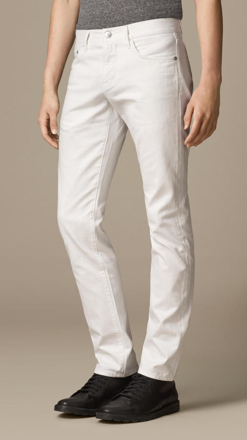 Burberry Skinny Fit White Jeans, $195 | Burberry | Lookastic.com