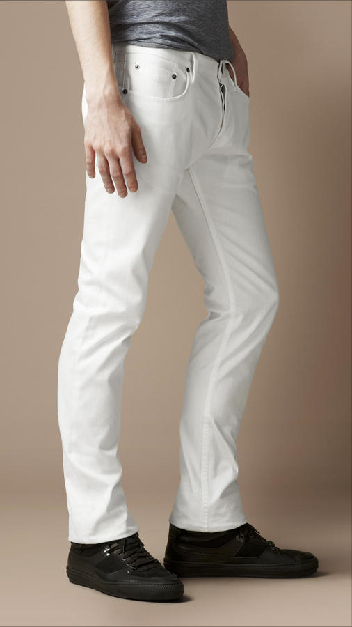 Burberry Steadman White Slim Fit Jeans, $225 | Burberry | Lookastic