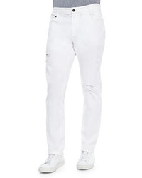 Versace Collection Slim Fit Distressed Stretch Denim White
