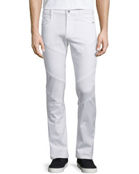 Versace Collection Solid Slim Fit Moto Denim Jeans White