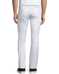 Versace Collection Solid Slim Fit Moto Denim Jeans White