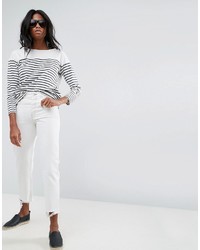 Asos Florence Authentic Straight Leg Jeans In Off White With Extreme Dishevelled Hems
