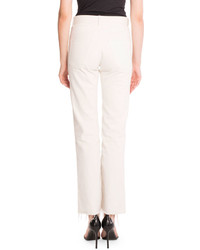 Saint Laurent Frayed Cropped Denim Jeans White