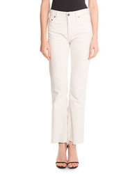 Saint Laurent Frayed Cropped Denim Jeans White