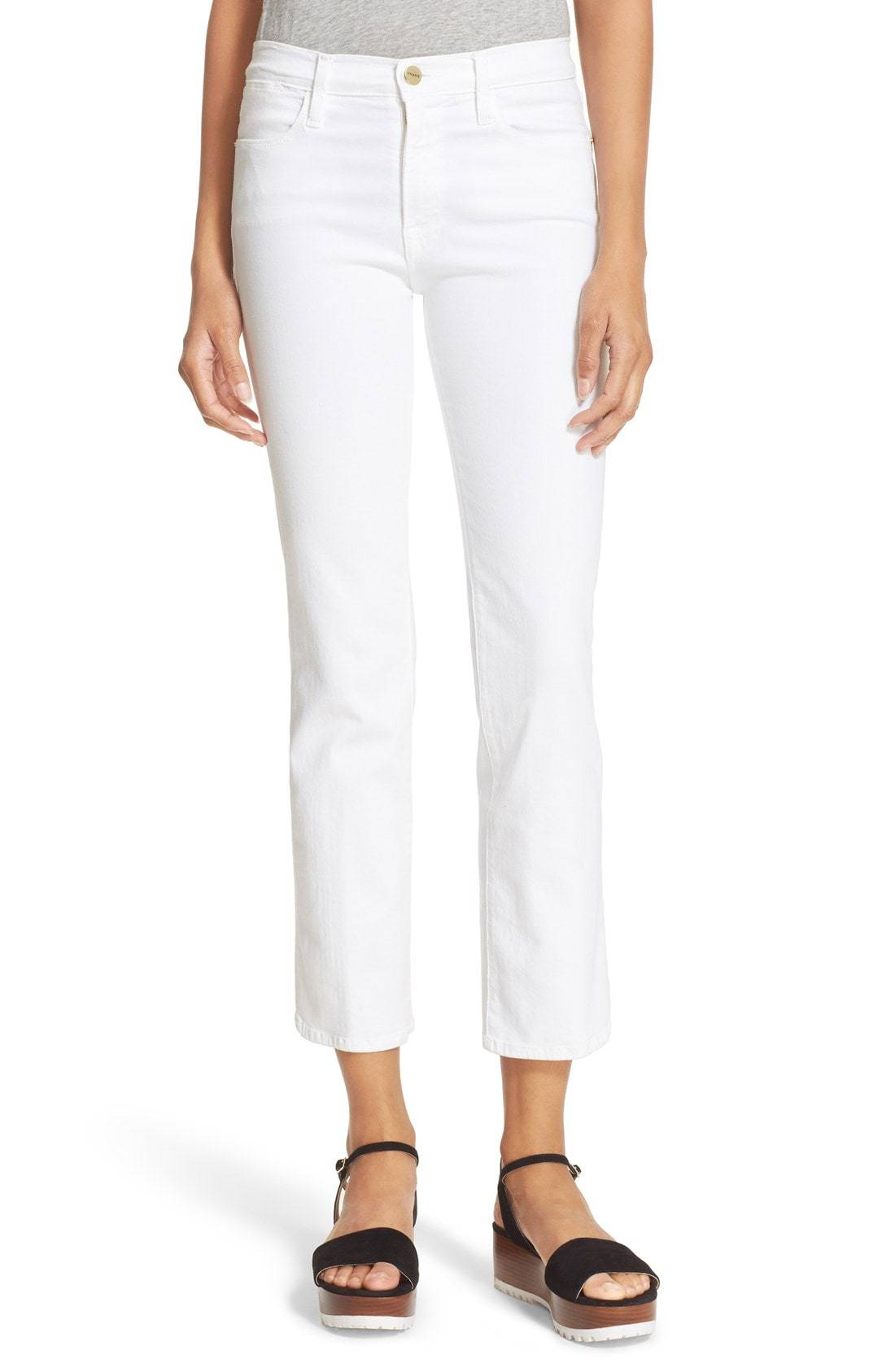 frame le high straight white jeans