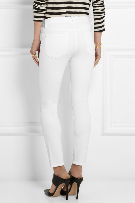 Frame Le Skinny De Jeanne Crop Ankle Slit Jeans in Blanc - Meghan