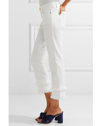 MICHAEL Michael Kors Michl Michl Kors Frayed Cropped Mid Rise Straight Leg Jeans White