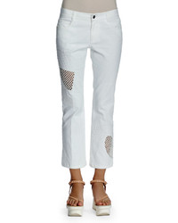 Stella McCartney Mid Rise Lace Inset Cropped Jeans White
