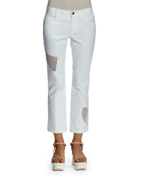 Stella McCartney Mid Rise Lace Inset Cropped Jeans White