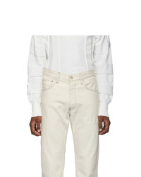 Helmut Lang Off White Embroidered Masc Hi Straight Jeans