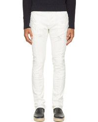 Balmain Pierre White Quilted Distressed Jeans