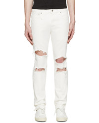 R 13 R13 White Shredded Skate Jeans