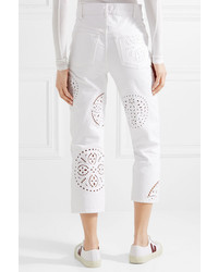 Isabel Marant Ronny Broderie Anglaise Trimmed High Rise Straight Leg Jeans