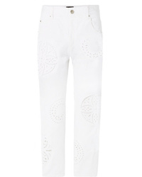 Isabel Marant Ronny Broderie Anglaise Trimmed High Rise Straight Leg Jeans