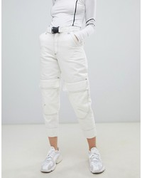 ASOS DESIGN Tapered Jeans In Winter White With Utility Styling And Contrast Stitch