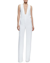 Adam Lippes Plunging V Jumpsuit With Peekaboo Back White