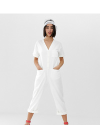 Monki Denim Boilersuit With Organic Cotton In Off White
