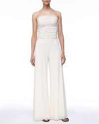 Fuzzi Strapless Fold Over Jumpsuit Off White