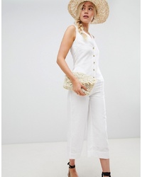 Warehouse Jumpsuit With Button Front In White