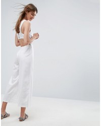Asos Minimal Linen Jumpsuit With Open Back