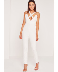 Missguided Crepe Cross Front Romper White