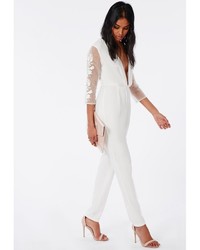 Missguided Floral Embroidered Sleeve Jumpsuit White