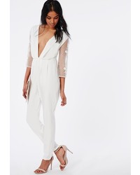 Missguided Floral Embroidered Sleeve Jumpsuit White