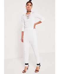 Missguided Loop Back Lace Up Detail Romper White