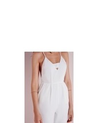Missguided Plunge Insert Strappy Jumpsuit White