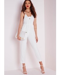 Missguided Plunge Insert Strappy Jumpsuit White