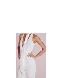 Missguided Skinny Neck Tie Jumpsuit White
