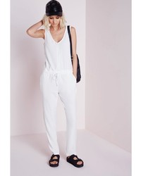 Missguided Sleeveless Zip Front Jumpsuit Ivory