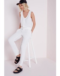 Missguided Sleeveless Zip Front Jumpsuit Ivory